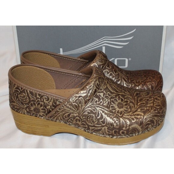 Dansko Professional Clog Leather Black Antique Gold Tooled Size EU 41 US 10.5-11 - Picture 1 of 7